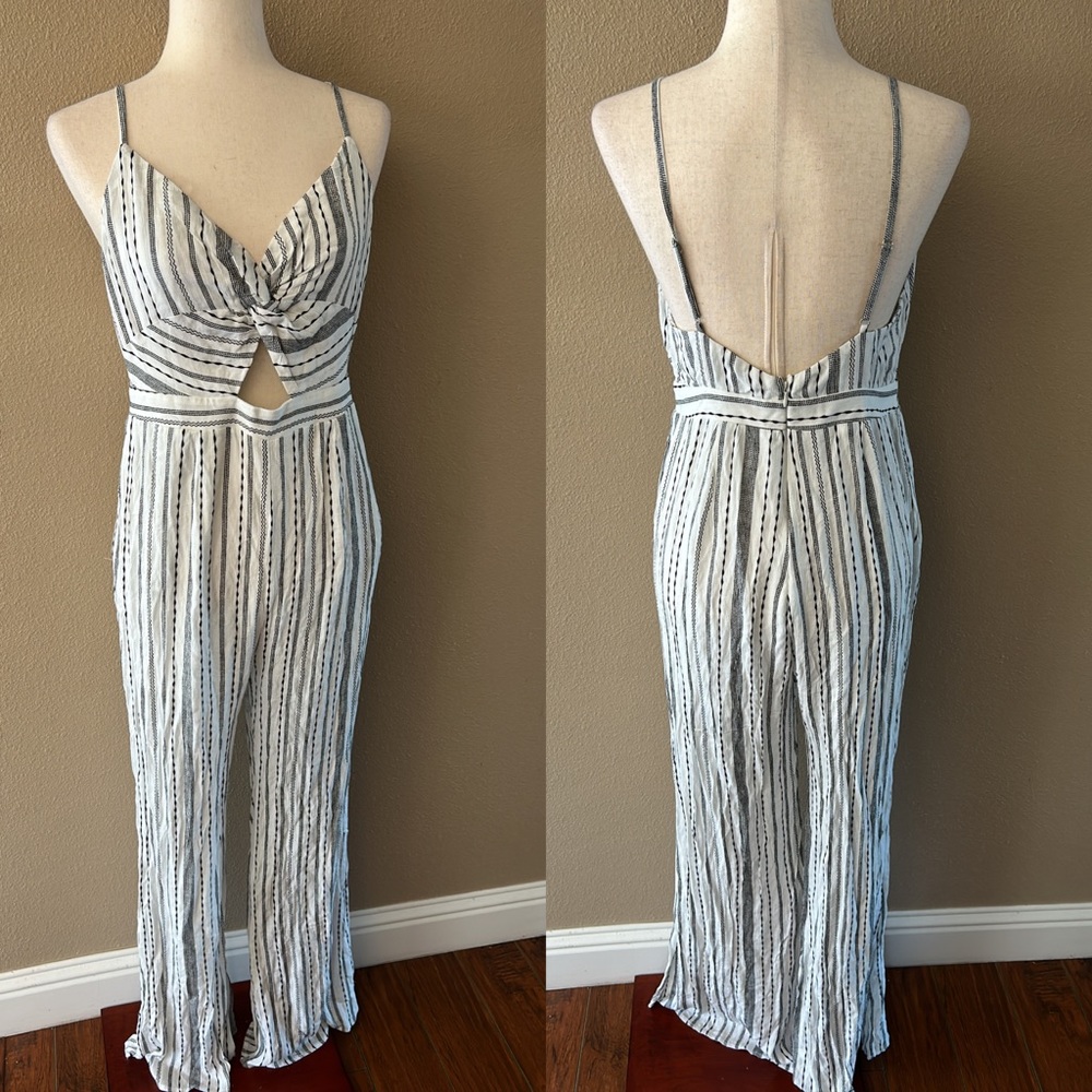 Striped twist front jumpsuit
